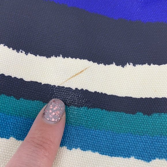 Fossil Coated Canvas Crossbody Purse Bag Bright Stripes Pink Blue Zip Top - Picture 4 of 5